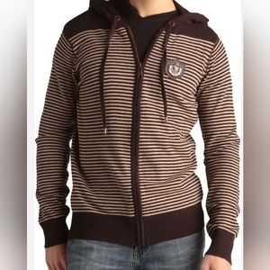 Nwt Ed Hardy Mens Patch Knitted Striped Zip Up Hoodie Sweater Wool